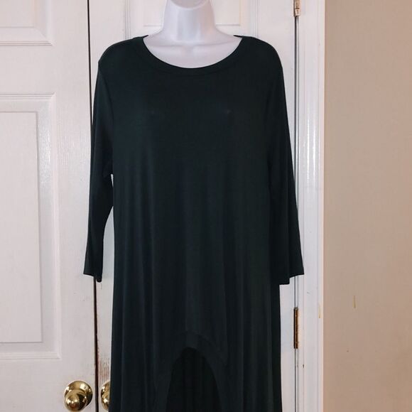 Annabelle  Flowy High Low Maxi Tunic Top  Duster  deep forest green  Sz L XL - Picture 3 of 8